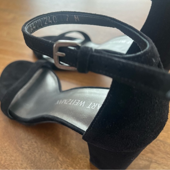 Stuart Weitzman Black Suede Ankle-Strap Block Heels - Picture 3 of 6